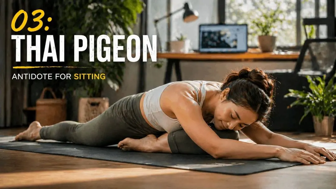 Thai pigeon pose hip flexor stretch for IT professionals