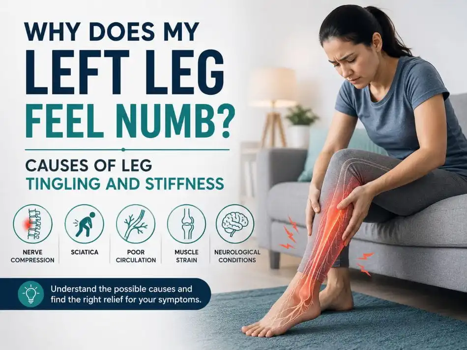 Person holding left leg experiencing numbness and tingling